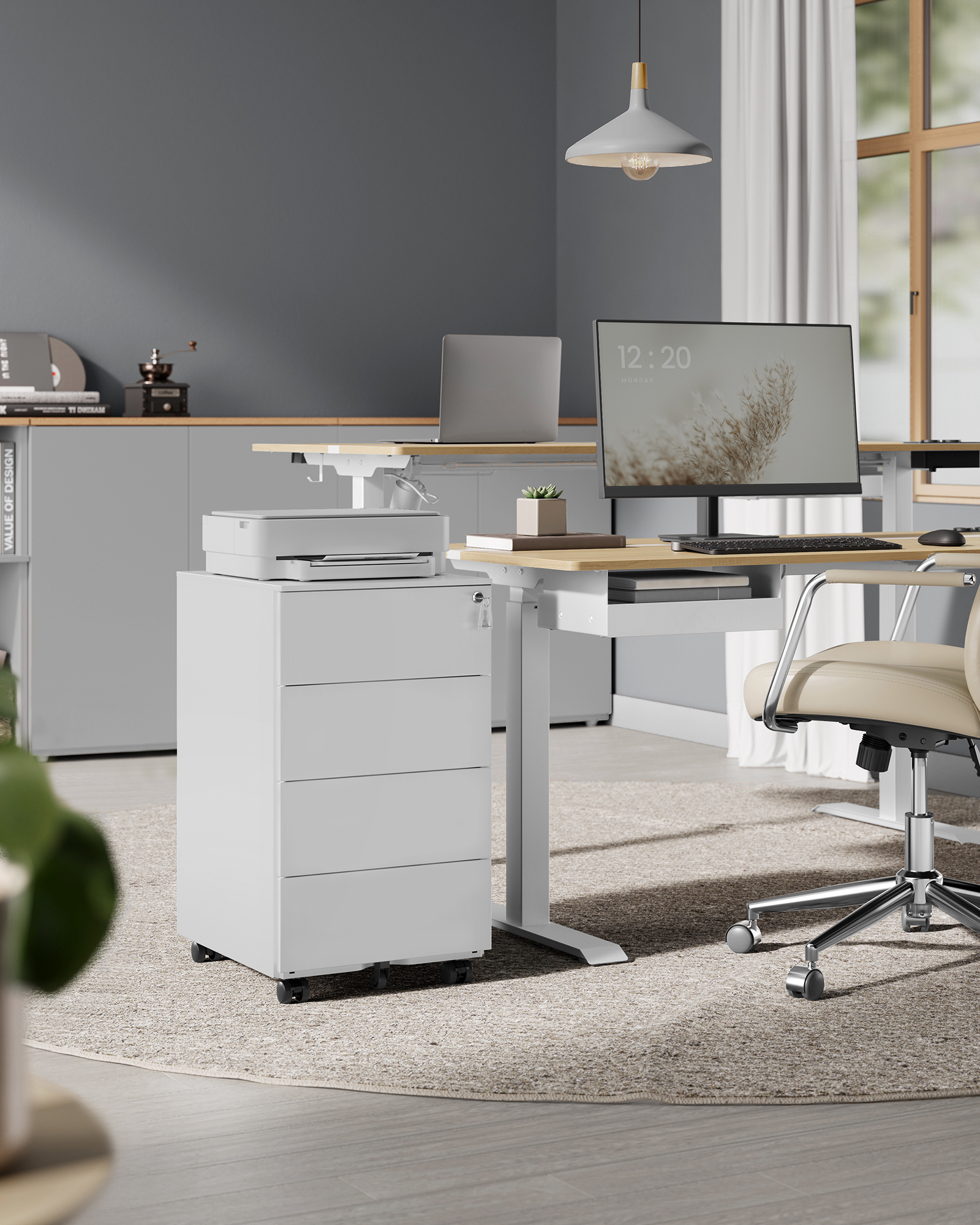 SONGMICS Rollcontainer, Metallschrank, mobiler Aktenschrank, Druckertisch, abschließbar