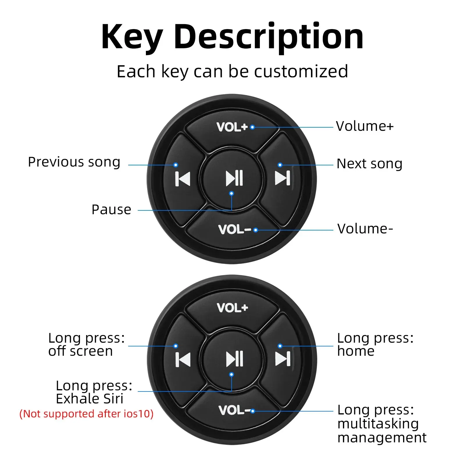 AD Motorcycle Button Wireless Remote Controller Media Button Car Bike Steering Wheel Music Play for IOS Phone Bluetooth K0174