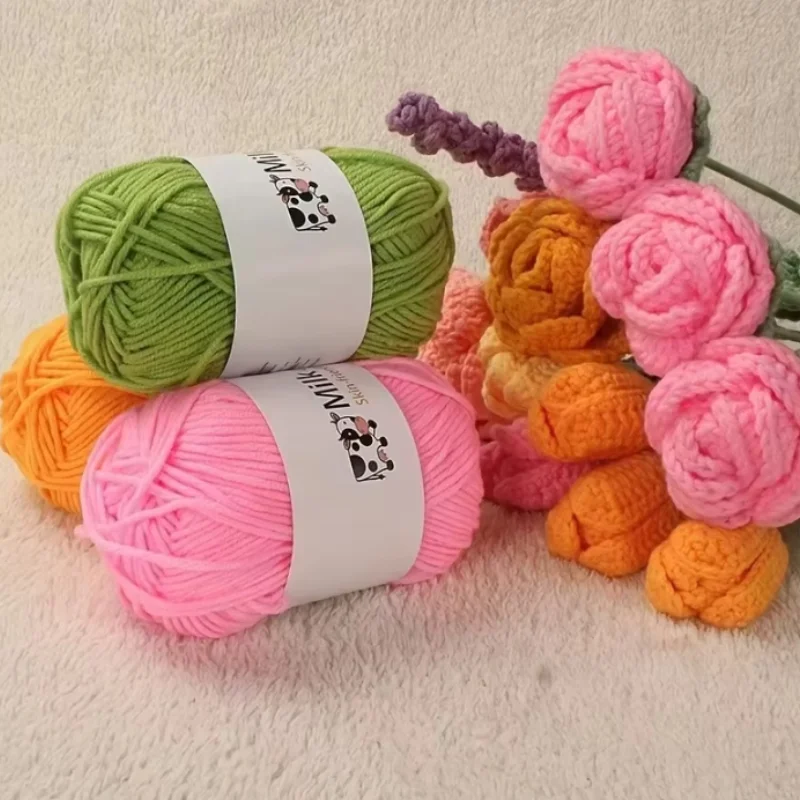 Bola artesanal do fio do leite, camisola tecida DIY, chapéu da flor e lenço, fio grosso médio, 5 vertentes, 150g