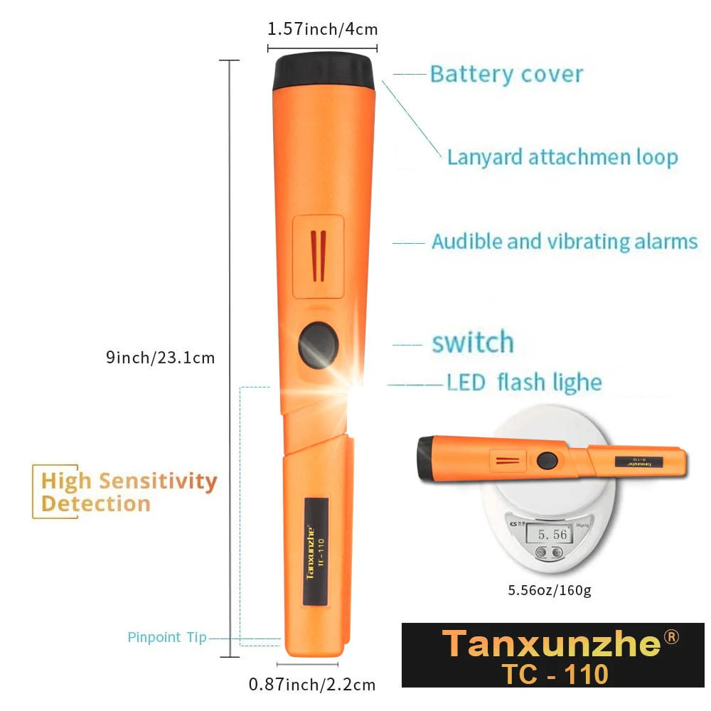 TC-110 Handheld Metal Detector Posicionamento Rod Com Anti-risco Proteção Tampa Metal Identificar IP68 Impermeável