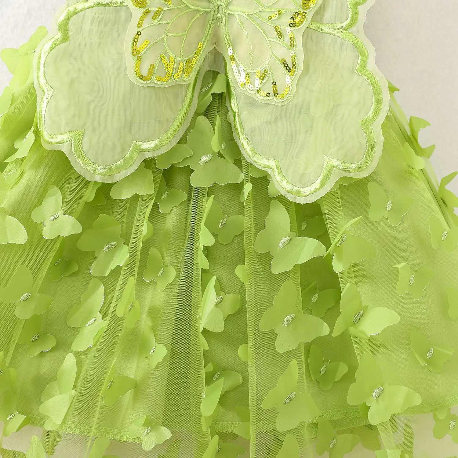 ชุดเด็กผู้หญิงฤดูร้อนรูปแบบผีเสื้อสีทึบ Halter Puffy ชุดเด็กผู้หญิงน่ารักเสื้อผ้าเด็กผู้หญิง