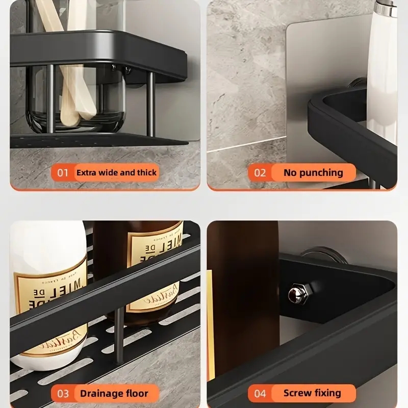Punch-free Bathroom Shelf Shelves Wall Mounted Shampoo Storage Rack For Kitchen Holder Square Aluminum Bath Organizer Accessorie