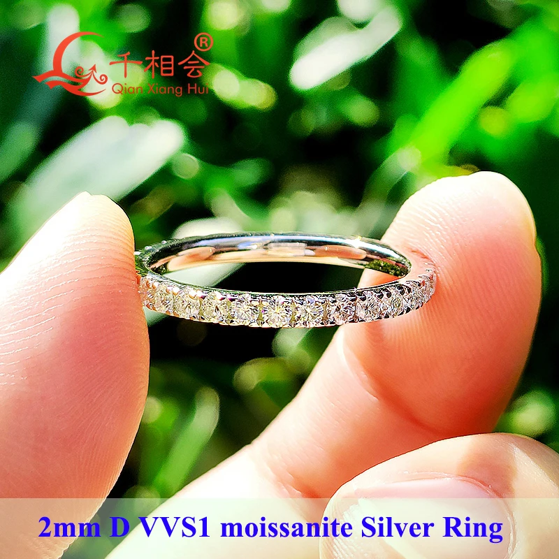 2Mm Moissanite Full Vĩnh Cửu Vòng Ban Nhạc Nữ Bạc 925 D Màu VVS Tròn Moissanite Kim Cương Hoa Hồng Nhẫn Bạc Mạ Vàng bộ Trang Sức