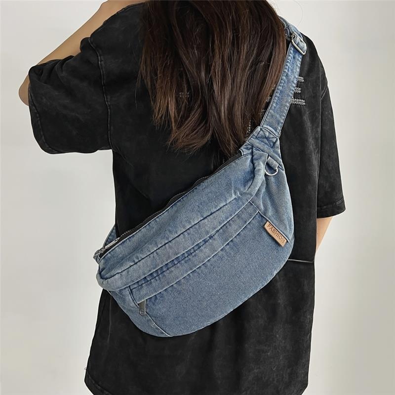 Bolsa de Peito de Denim Estilo Retro Japonês de ande Capacidade, Casual, sex, Bolsa de Cintura para Esportes, Bolsa Tra...