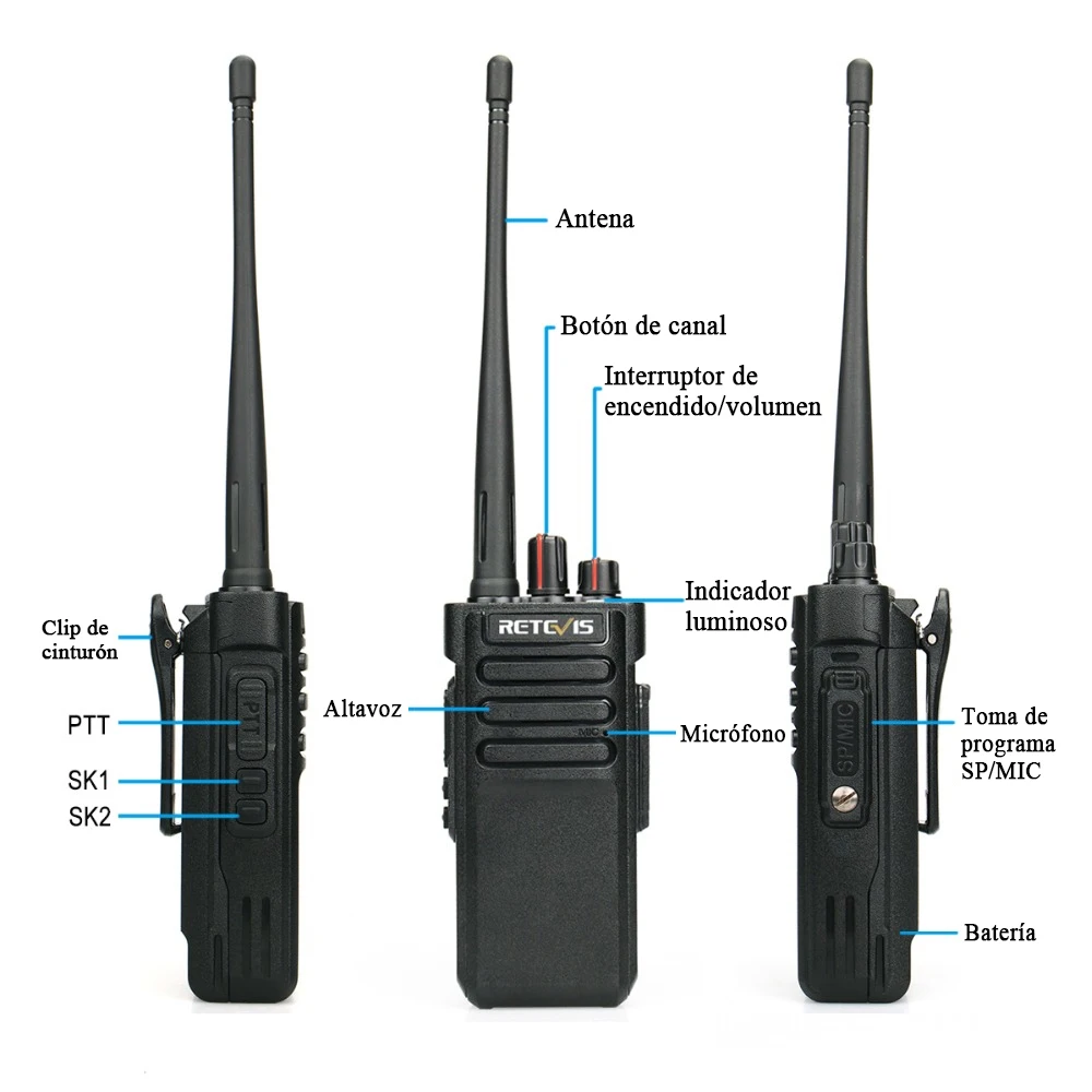 Walkie Talkie Largo Alcance 3-5 km Profesional Retevis RT29 10W Radio Emisora de Caza IP67 impermeable a prueba de polvo (opcional) VHF o UHF para seguridad almacén agrícola montaña