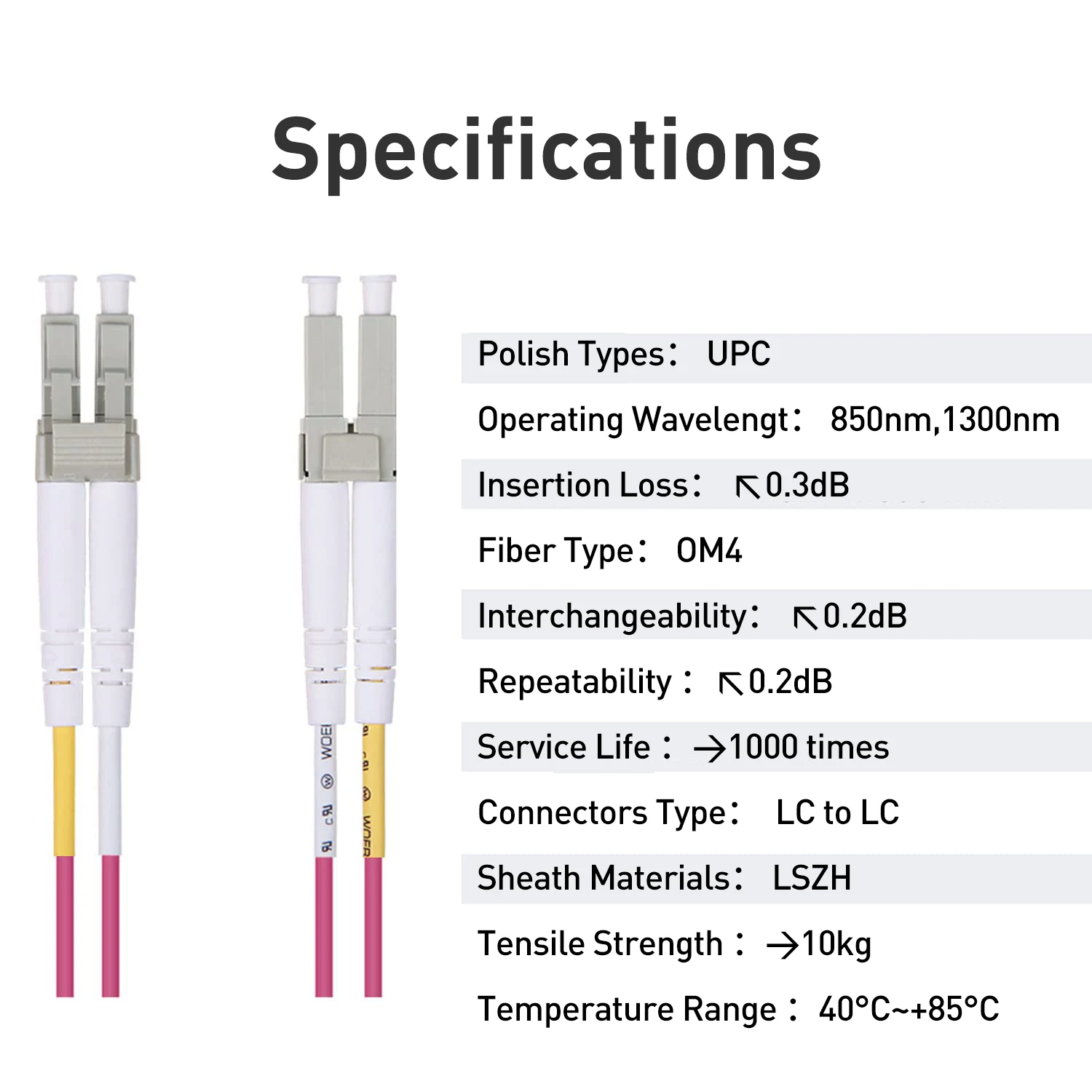 ZoeRax OM4 Cavo patch in fibra da LC a LC 10 Gb ponticello multimodale duplex 50/125μm LSZH per ricetrasmettitore MMF SFP SFP+