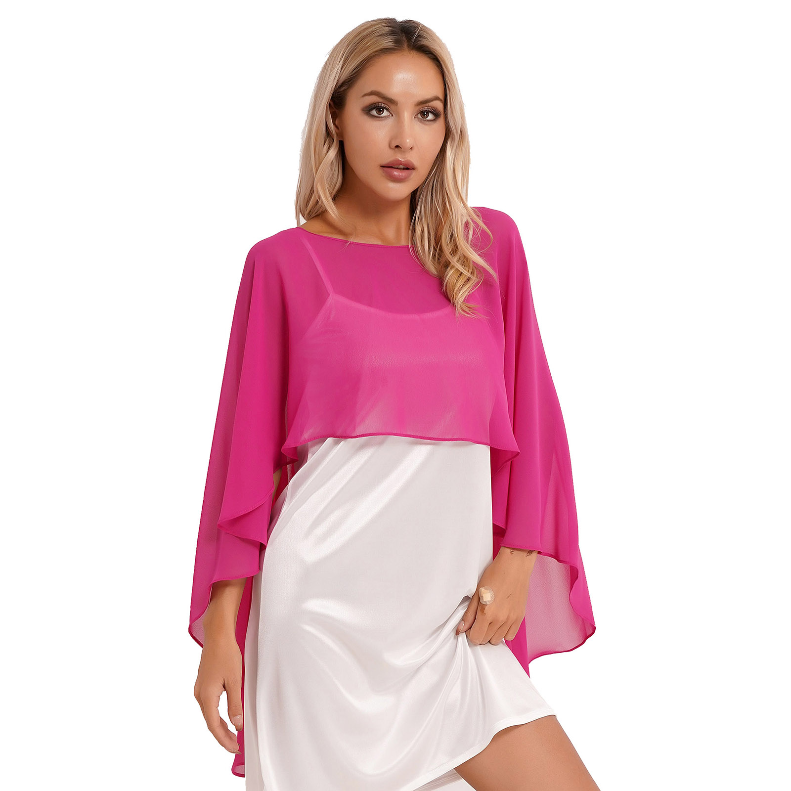 Damen Chiffon Solid Pullover Capes Schal Hi-Low Saum Dünne weiche Achselzucken Ponchos für Hochzeit Braut Brautjungfer Abend Party Kleid