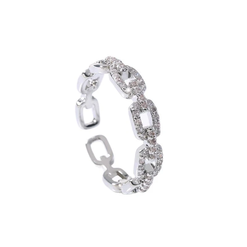Anelli aperti a catena intrecciata con zirconi di moda per le donne Anello da dito elegante color oro argento Regalo di gioielli da sposa coreani femminili