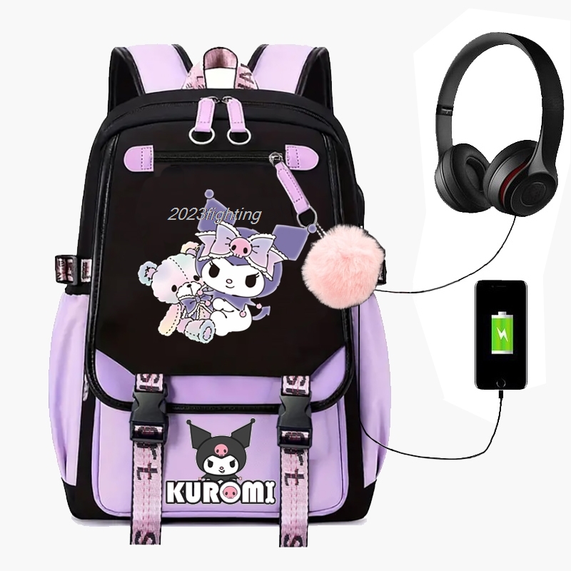 사랑스러운 Kuromi 멜로디 배낭 코스프레 남여 학생 학교 가방 패치 워크 만화 Bookbag 노트북 여행 야외 Mochilas
