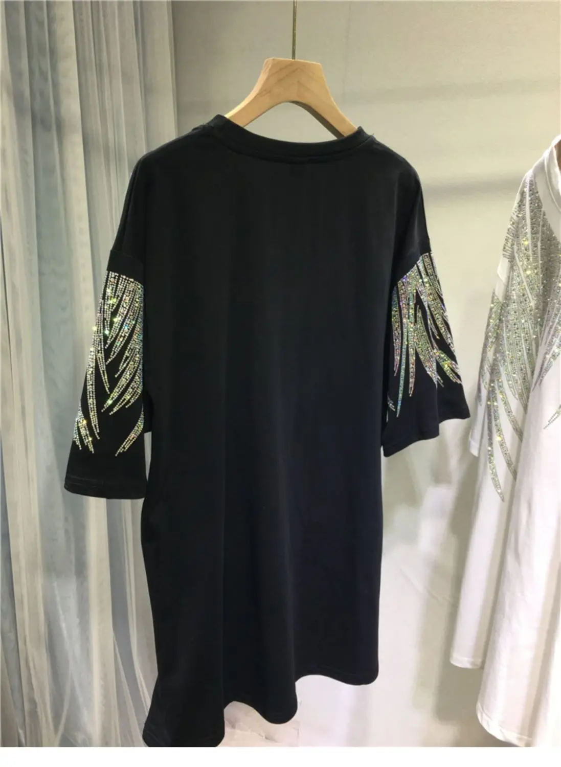 女性と男性のためのtunicコットンTシャツ,大きいサイズ,ラインストーンプリント,豪華な,夏用,コレクションL-4XL
