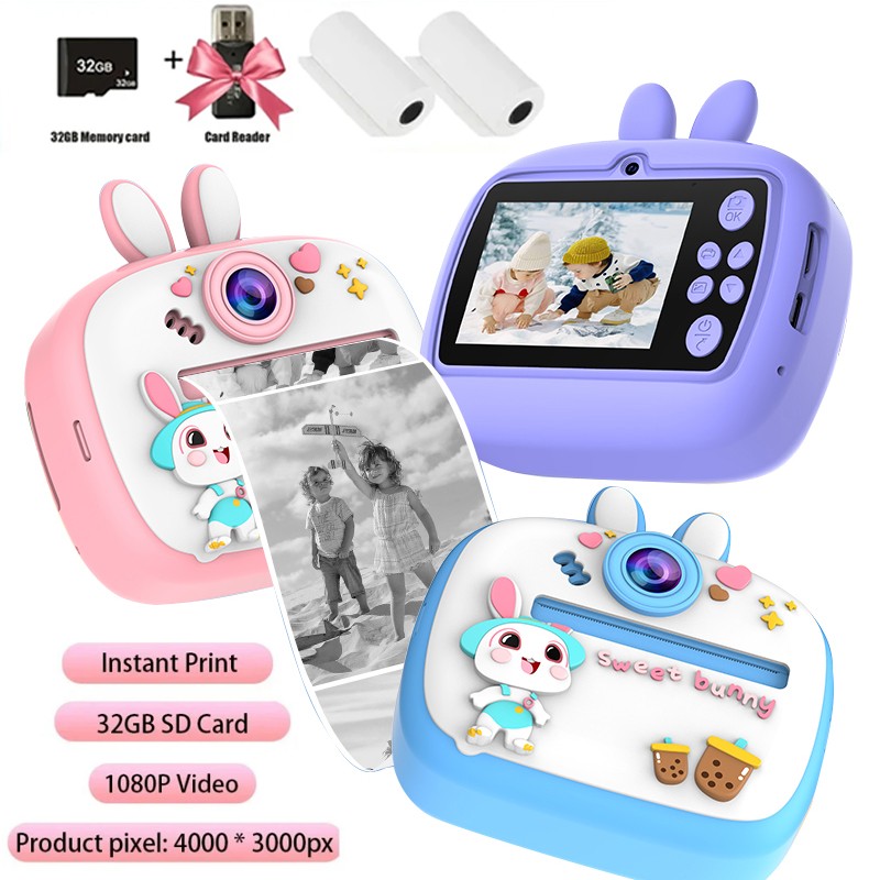 Digitale camera voor kinderen Instant Print voor kinderen Thermische printcamera Instant fotodrukcamera Videospeelgoed + 32G-geheugenkaart