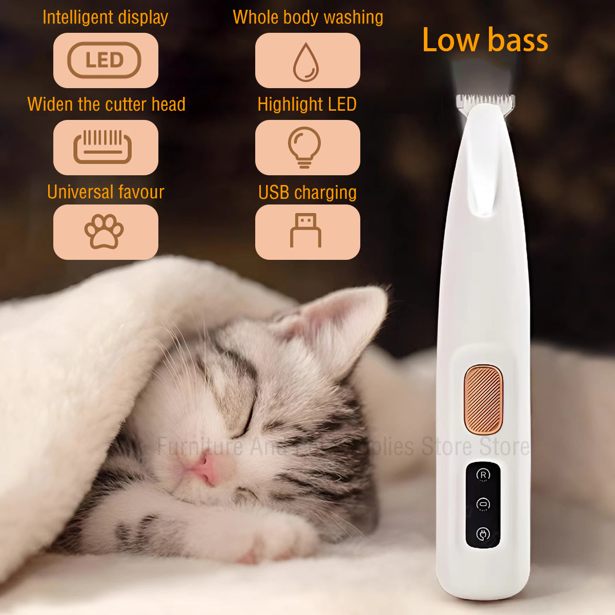 Nuevo recortador de patas de perro con luz LED, recortador de pelo para mascotas totalmente impermeable con pantalla LED, cortaúñas para perros para el cuidado, hoja ancha de 18mm