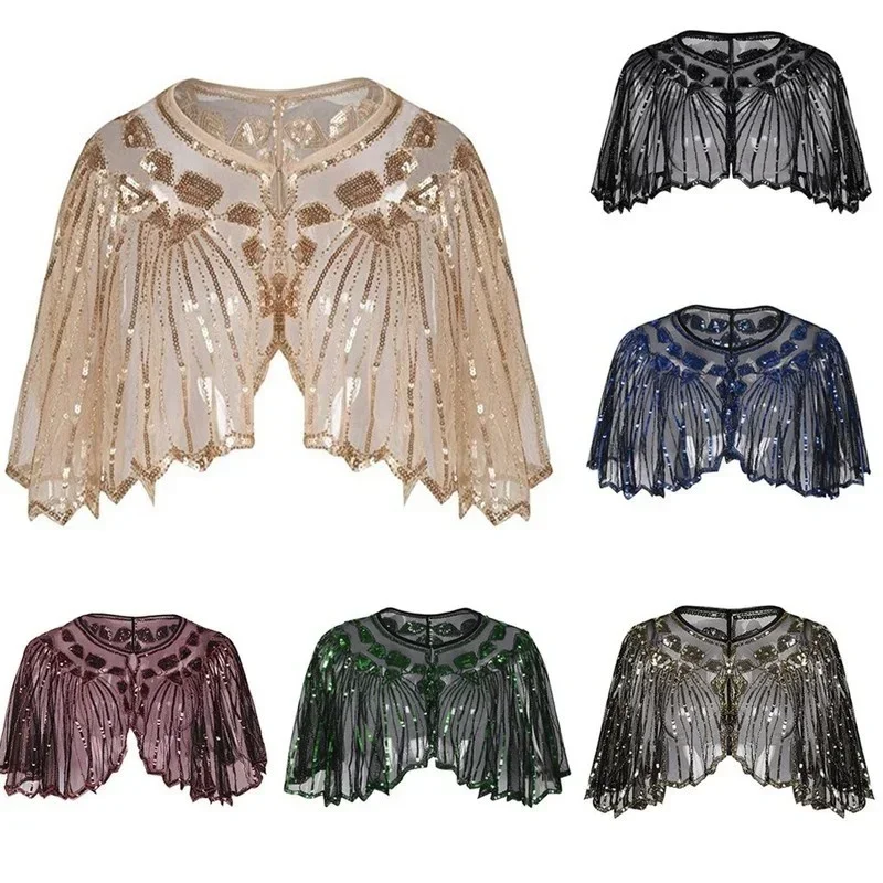 Chal con cuentas de lentejuelas para mujer, capa de noche, vestido de novia, vestido de noche, chal con lentejuelas