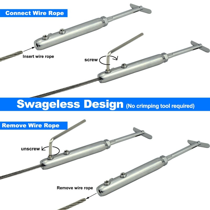 Swageless Tensioners for Metal Posts Cable Railing Hardware Kit, for 1/8 Stainless Steel Cable Rrailing System
