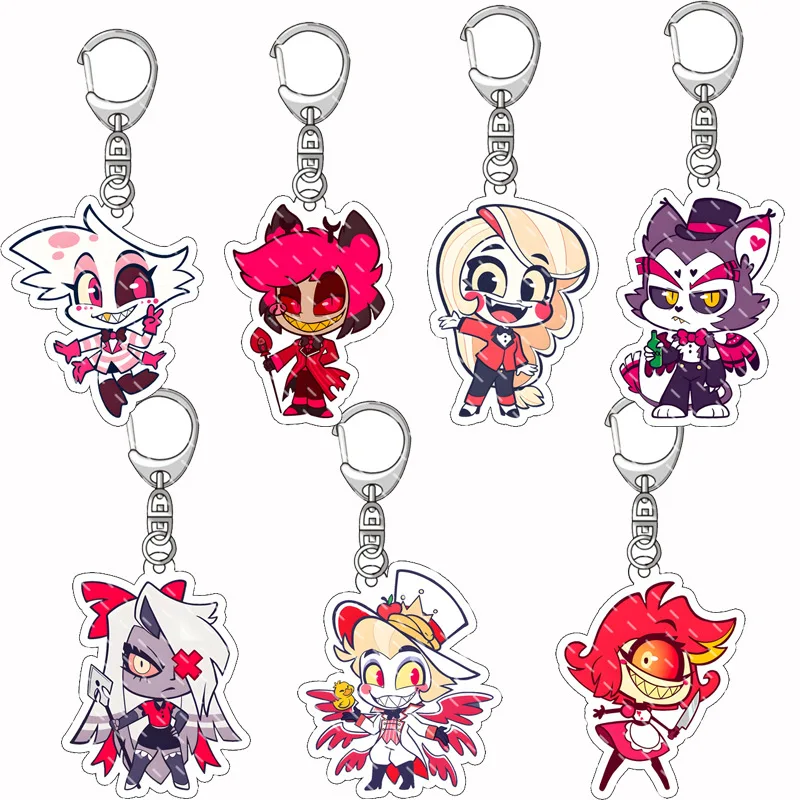 Hazbin ホテル漫画アクリルキーホルダーアニメフィギュアチャーリーモーニングスターヴァギーアラスターキーリングバックパックバッグの装飾キーチェーンギフト