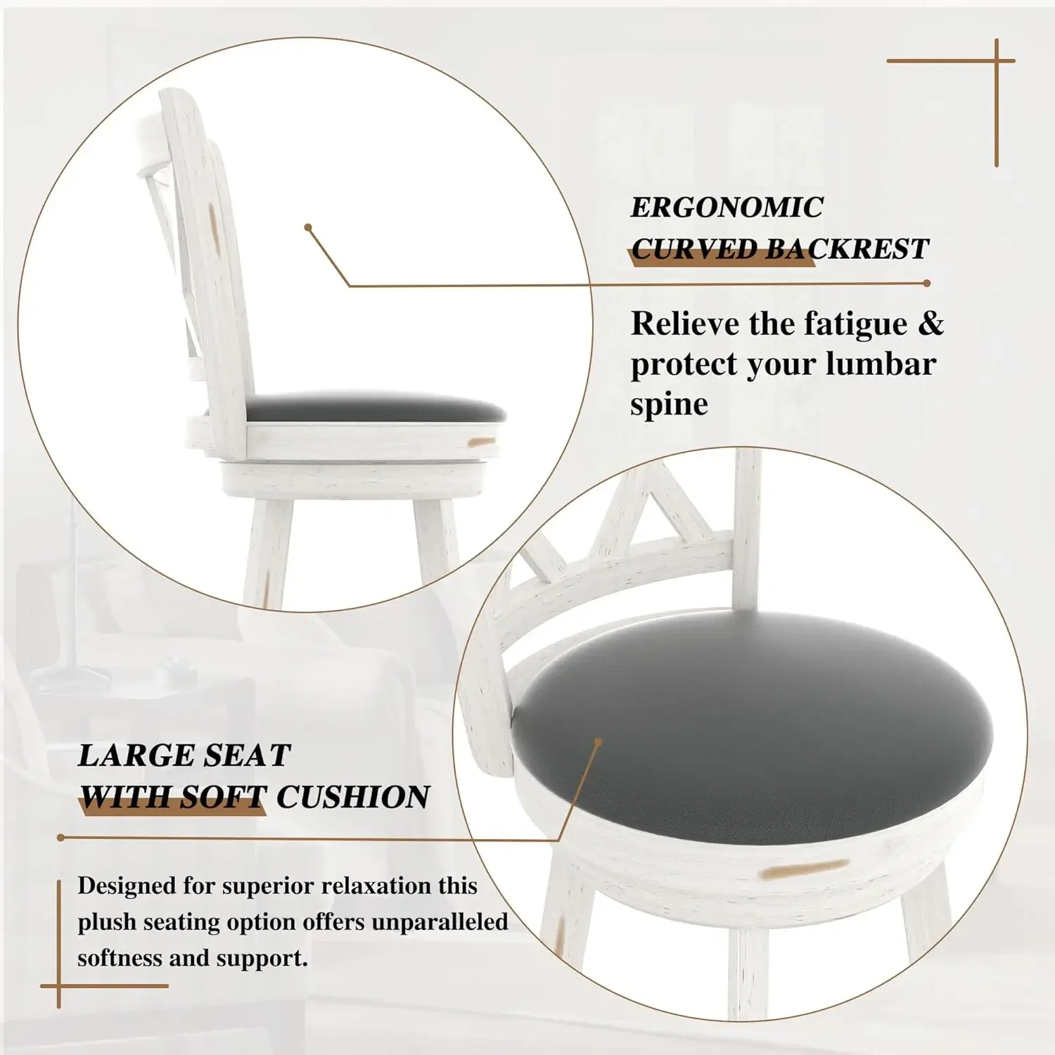 29" Bar Height Swivel Stools - High Back Swivel with Upholstered Seat & Solid Wood Footrest, Counter Bar Chairs for Kitchen Isla