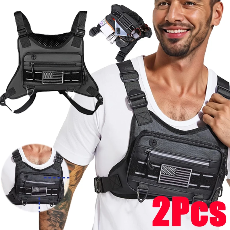 Colete tático de corrida 1/2 unidades – Bolsa de peito anti-roubo à prova d'água, bolsa de colete de corrida com alças ajustáveis