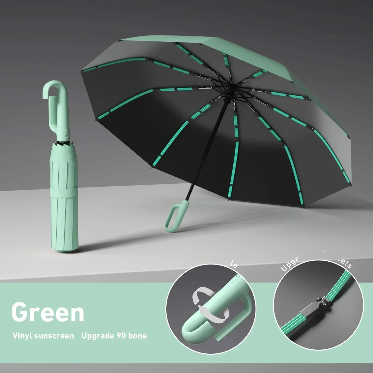 Parapluie automatique pour hommes et femmes, entièrement ouvert, conception de boucle d'anneau, 20 nervures, Extra Large, pliable, solide, Double parapluie