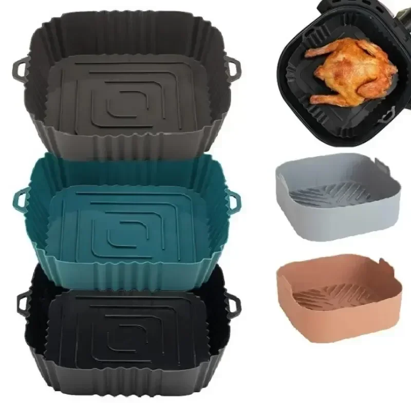 1PC Air Fryer เตาอบถาดอบถาดซิลิโคนไก่ทอดพิซซ่า Mat Oilless ซิลิโคน Pan Air Fryer สีดําสไตล์สุ่ม