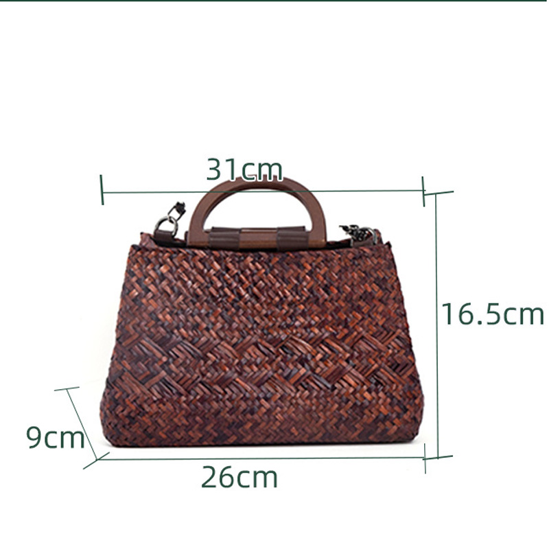 Handheld stro geweven tas strand zomer pastoraal geweven dames Koreaanse versie handtas met houten handvat