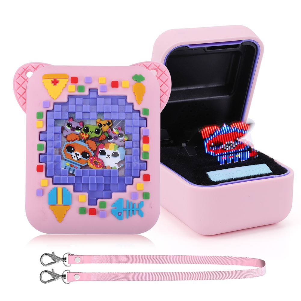 シリコン保護ケース ストラップ付き トラベルケース 耐衝撃 落下防止 3D フードプリント Bitzee バーチャル電子ペット用