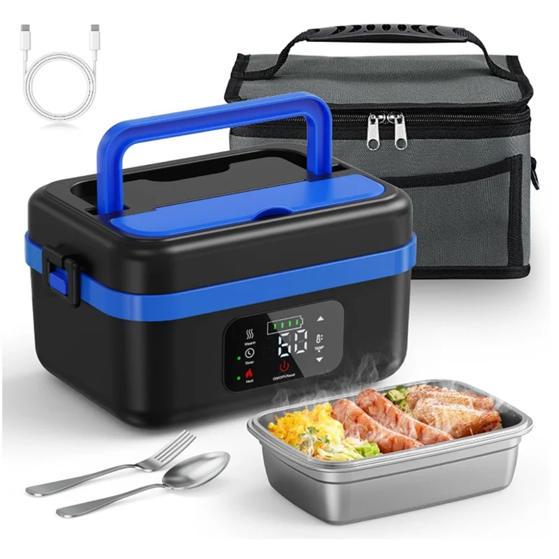 WHYY-Cordless Electric Lunch Box, Rechargeable Self-Heating Food Warmer with 8000mAh Battery,for Work/Travel/Car/Office