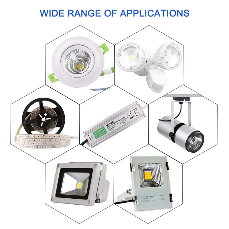 DC 12V 24V Alimentatore switching impermeabile IP67 ~ IP68 Trasformatore di illuminazione a LED per esterni 10W 20W 30W 50W 60W 80W 100W 200W 300W