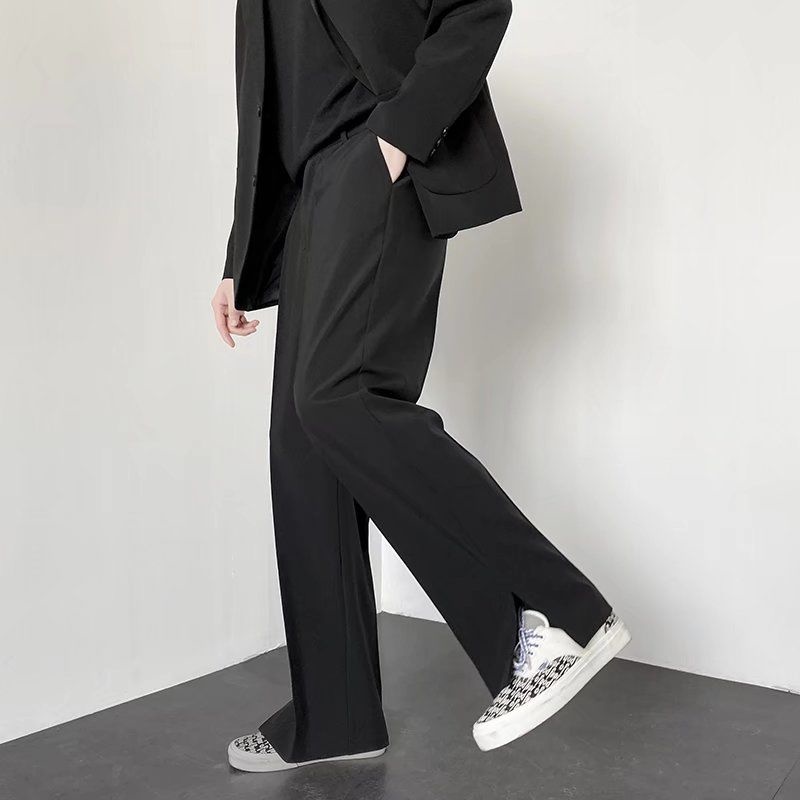 Grey Khaki-男性用の黒のパンツスーツ,幅広のストレートレッグパンツ,ファッショナブル,男性用