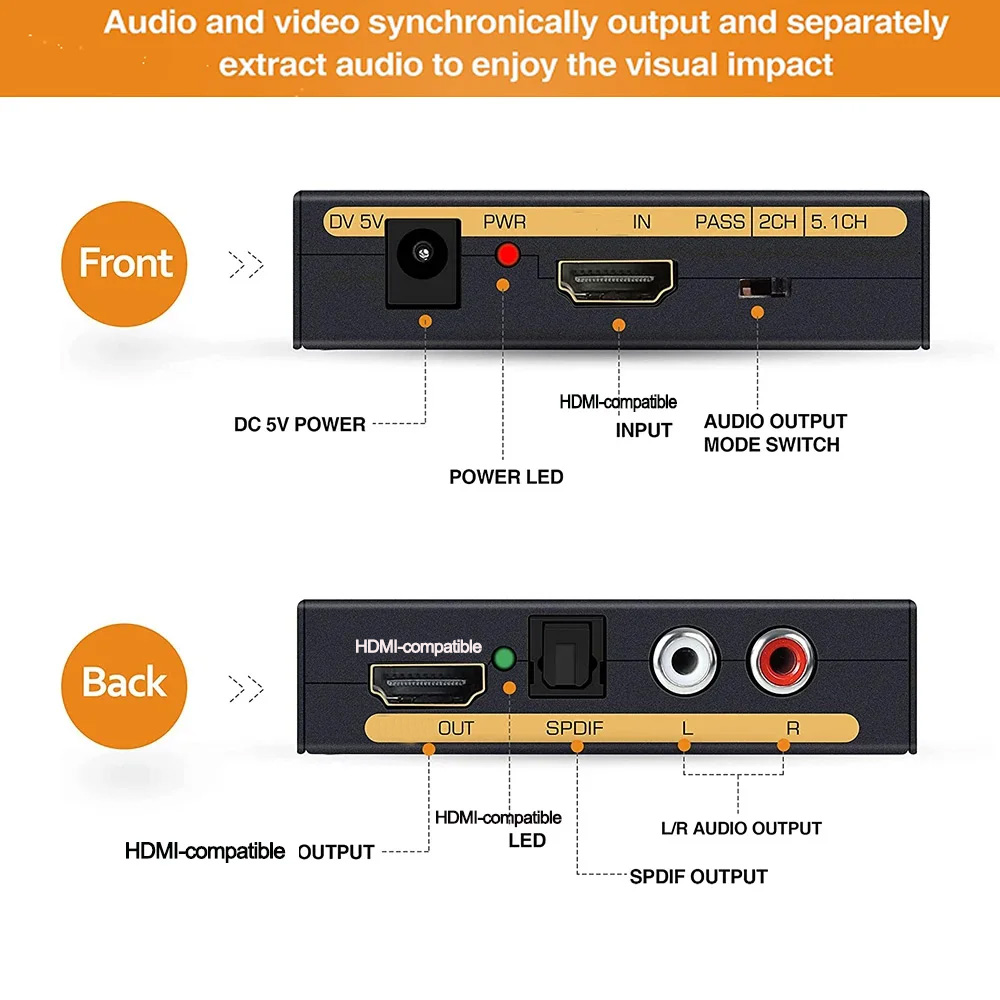 Bộ trích xuất âm thanh HDMI 4K x 2K @ 60Hz Bộ chuyển đổi âm thanh SPDIF Toslink quang học cho máy chiếu màn hình TV hỗ trợ 3D hdcp2.2 18Gpbs