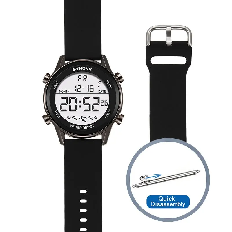 Synoke Mannen Buitensporten Multifunctionele Waterdichte Groot Scherm Display Lichtgevende Digitale Led Voor Mannen Mode Siliconen Horloge