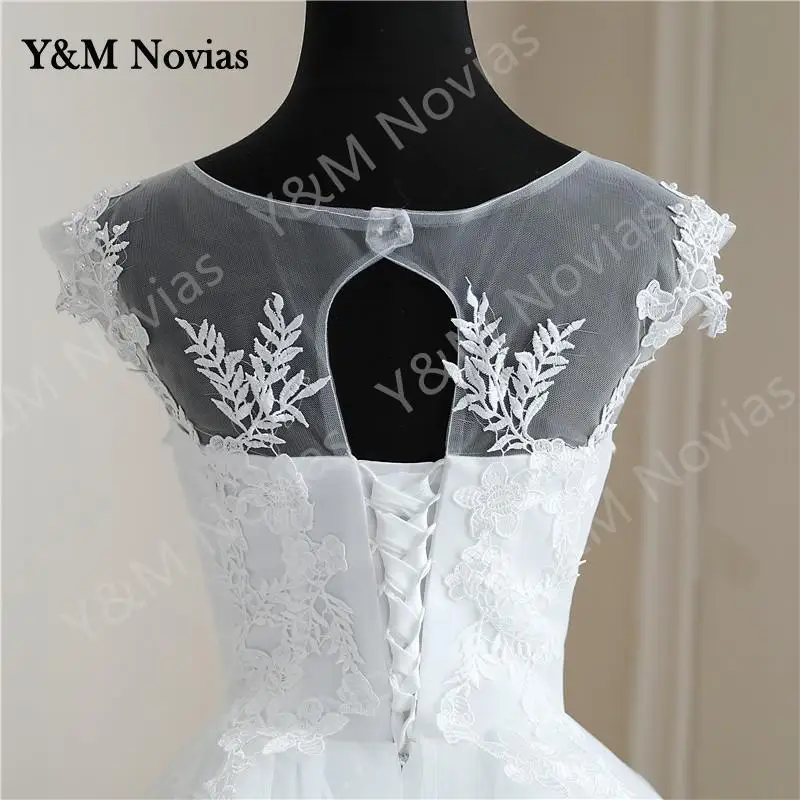 Vestidos de noiva com apliques de renda e pérolas, vestido com gola O, sem mangas, branco, Princess Bride, Plus Size, Novo, Primavera