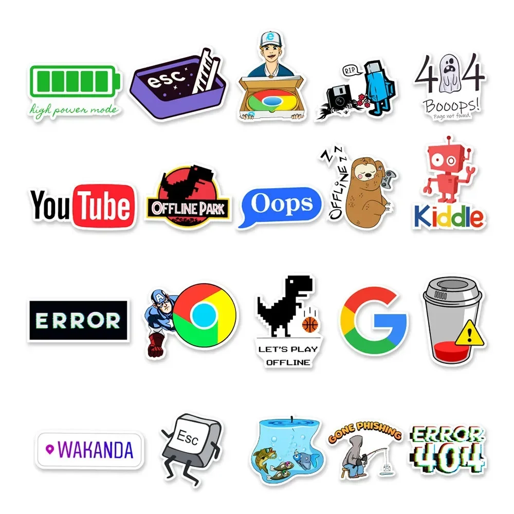 50 pçs programação 404 erro de rede graffiti adesivos portátil motocicleta carro skate à prova dwaterproof água dos desenhos animados adesivo decalque