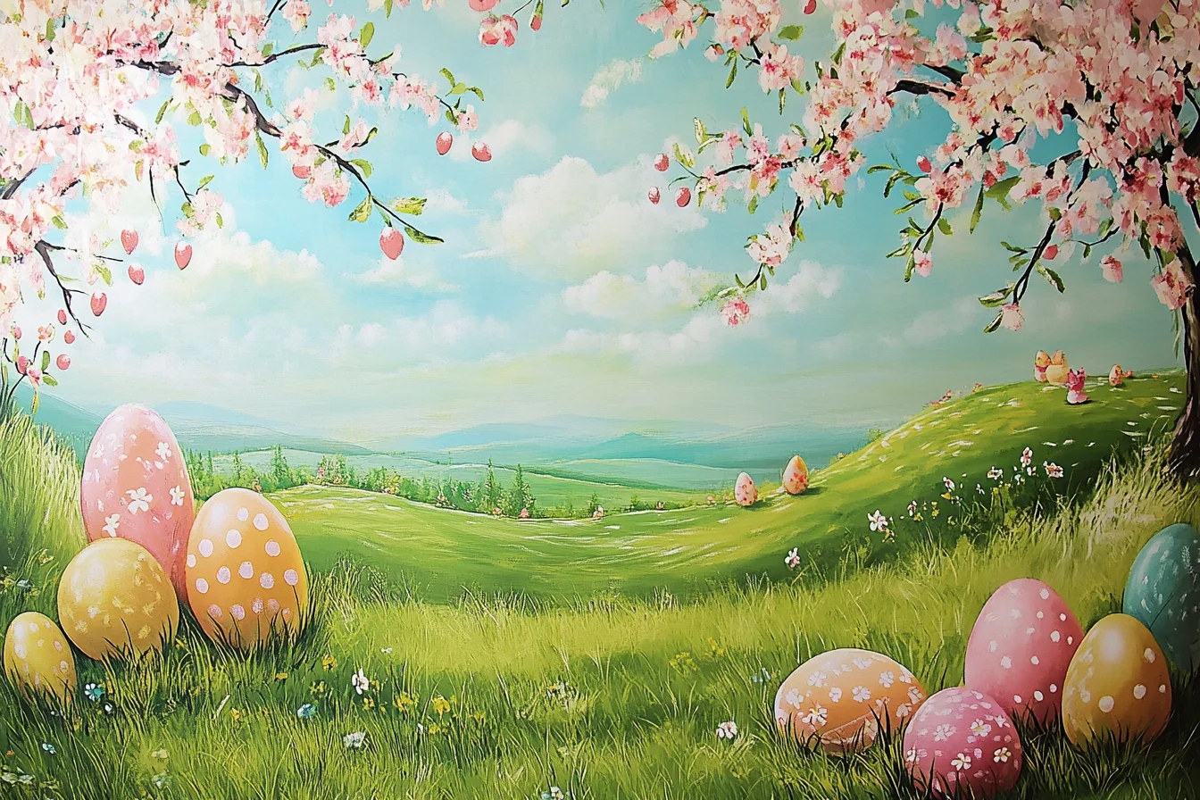 Happy Easter Backdrops Photography Banner Decorations Bunny Grassland Rustic Wood Background Eggs Banner for Jesus Easter Spring