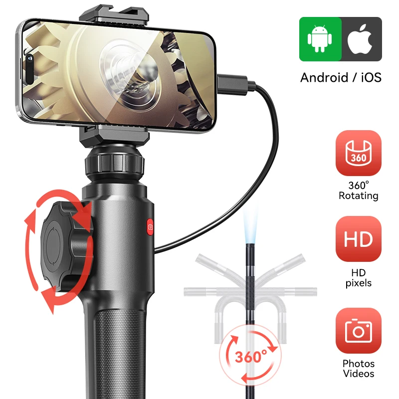Telecamera per endoscopio industriale Telecamera articolata da 8,5 mm singola/doppia 180 ° Telecamera di ispezione per auto con rotazione con 8 LED per IOS Android