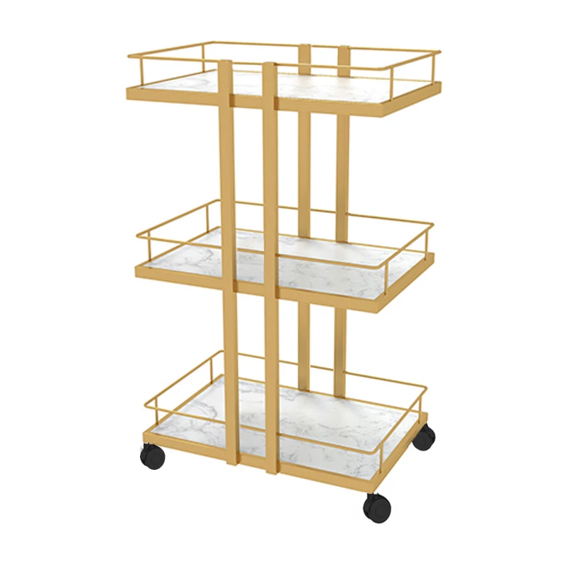 Carrinho de esteticista com rodas, carrinho de rolamento para salão de beleza, armazenamento móvel dourado, carrinho auxiliar para salão de beleza, estação de barbearia