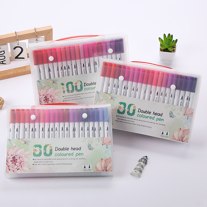 24/48/60/80/100 สี Double-HEAD Washable สี MARKER ชุดอุปกรณ์ศิลปะสําหรับศิลปินเกาหลีเครื่องเขียนอุปกรณ์โรงเรียน