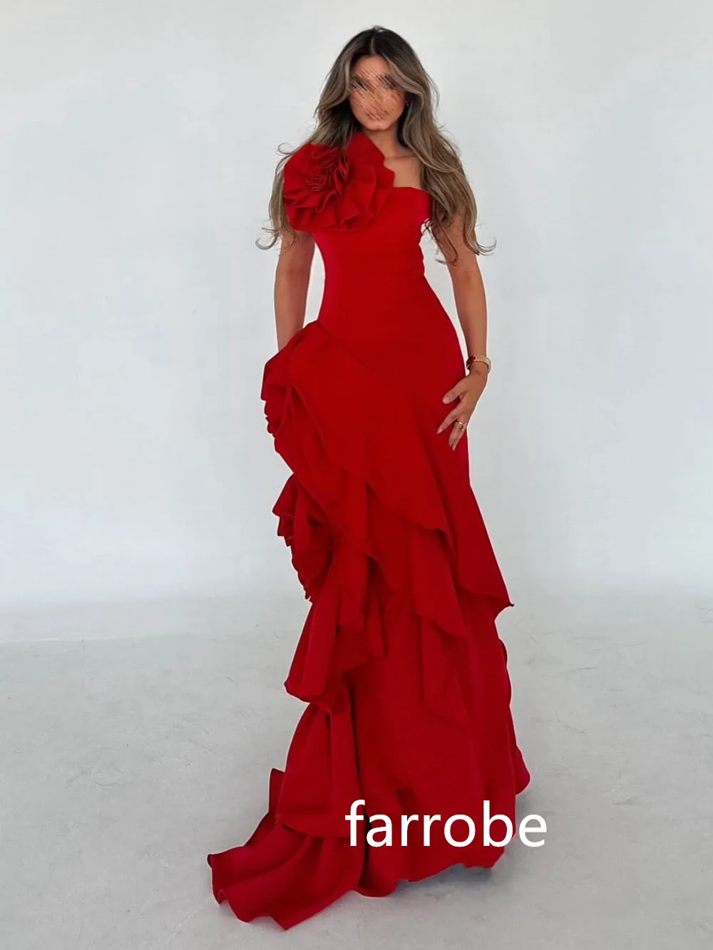 ที่กําหนดเองคุณภาพสูง JERSEY จีบทรัมเป็ตดอกไม้ MIDI ชุดราตรีคลาสสิกประณีตสไตล์โมเดิร์น Pastoral จีน