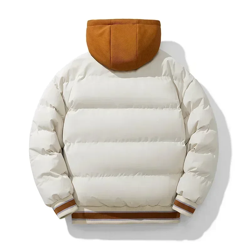 Jaqueta juventude masculina com zíper nova jaqueta streetwear à prova de vento moda jaqueta com capuz parkers inverno grosso casaco de algodão térmico masculino