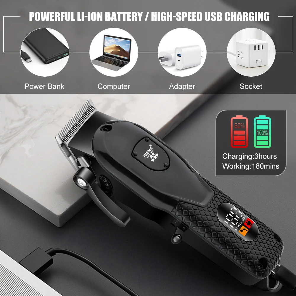 HIENA clipper ผมเครื่องโกนหนวดกรรไกรไฟฟ้ามืออาชีพ PUSH ร้านตัดผมผม Trimmers ตัดผม Trimmer สําหรับชาย