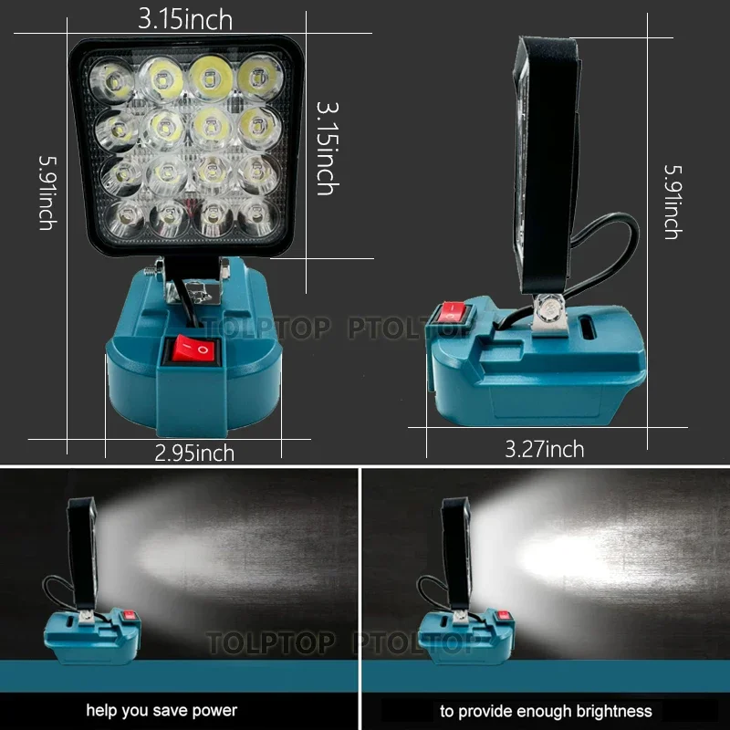 Nova luz de trabalho led para makita 14.4v 18v bateria li-ion 3/4 Polegada com usb lanterna ao ar livre lâmpada acampamento luz de emergência
