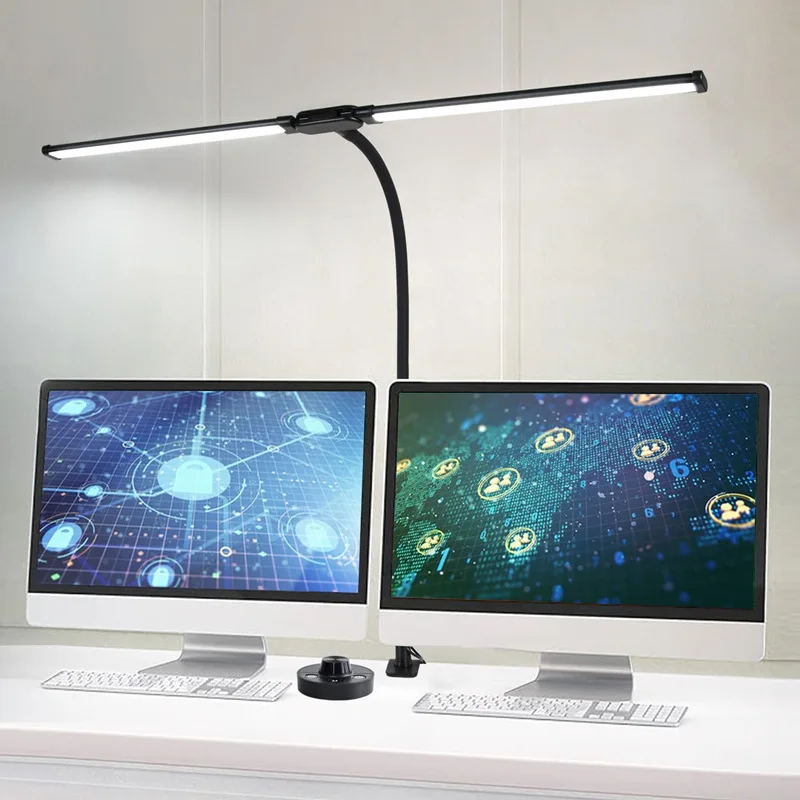 Doppel-/Einzelkopf-LED-Schreibtischlampe, dimmbar, PC-Monitor-Licht, USB-Tischlampen, Leselampen, Augenschutz, 3-Farben-Modus für Büro