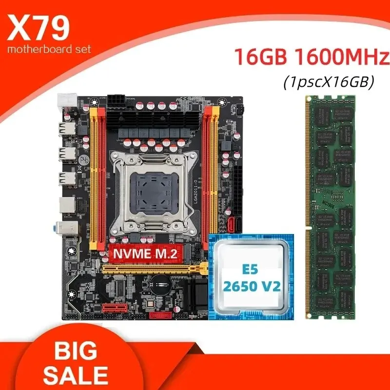 Kllisre X79 Motherboard Kit Combos XEON E5 2650 V2 LGA 2011 CPU 1 Stück X 16 GB Speicher DDR3 1600 ECC RAM