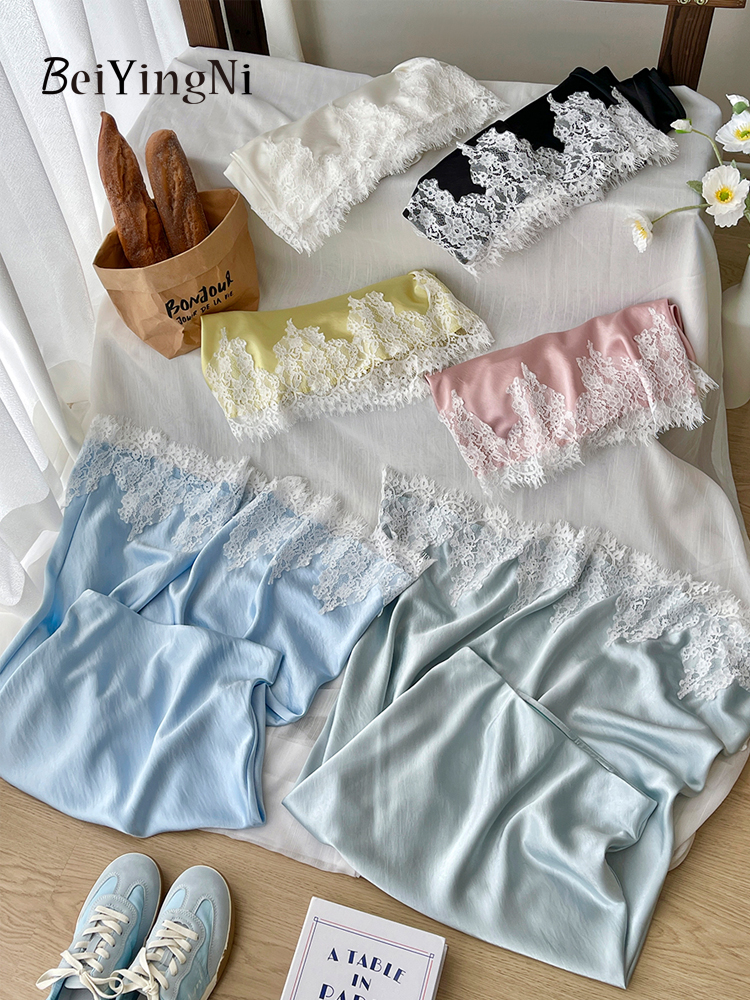 Beiyingni Franse Elegante Satijnen Zeemeermin Rok Vrouwen Lente Zomer Kant Patchwork Pack Hip Lange A-lijn Rokken Kantoor Dames Faldas