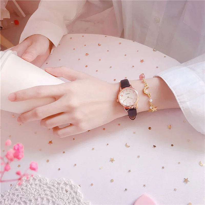 Novo coração bonito relógio feminino estrelas lua pulseira conjuntos strass criança relógios de quartzo presentes ideais para crianças