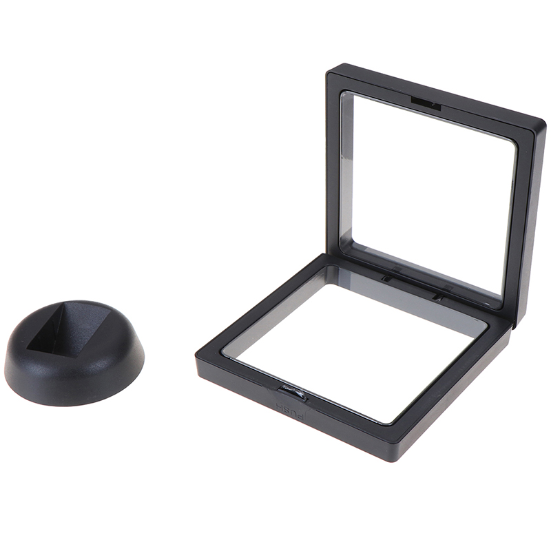 90*90mm Black 3D Floating Jewelry Coin Display Frame Holder Box Case Stand Jewelry Storage Display Suspension Box