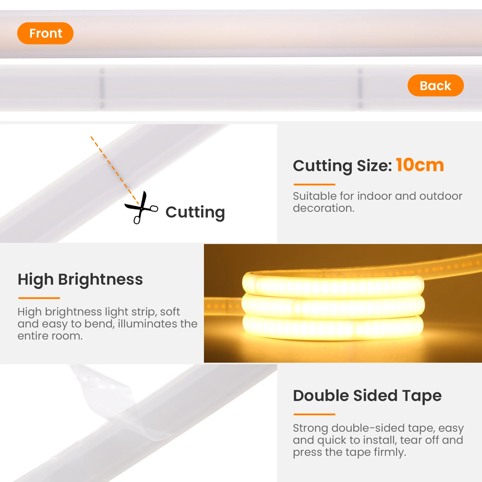 220V Adhesive COB LED Strip Light Built-in IC 240LEDs/M Flexible Ribbon IP65 Waterproof Neon Strip Tape With EU Plug Switch/2Pin