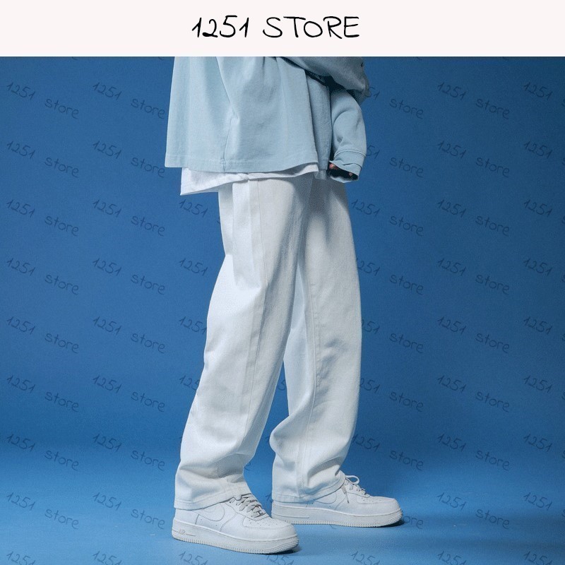 Pantalones vaqueros rectos para hombre, pantalones vaqueros holgados blancos unisex, pantalones vaqueros neutros de tendencia, pantalones holgados informales sólidos para hombre y mujer, pantalones vaqueros de Hip Hop
