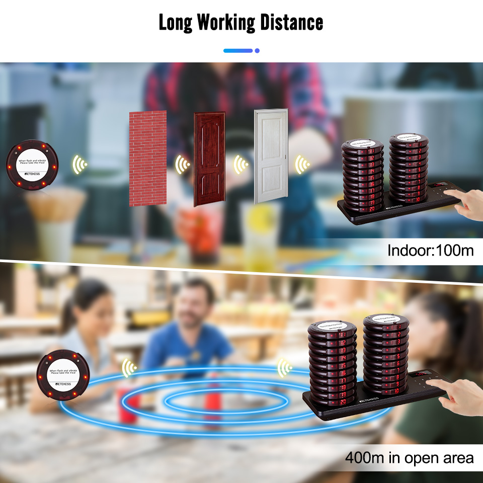 Retekess TD163 Nhà Hàng Pager Gọi Phân Trang Hệ Thống 20 Coaster Buzzers Sạc Kép Căn Cứ Cho Quán Cafe Nhà Thờ Phòng Khám Ẩm Thực