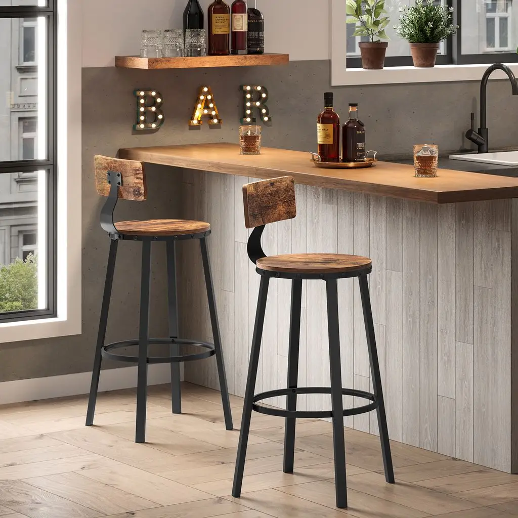 VASAGLE Barkrukset 2 Barstoelen Keukenstoel met metalen Rher Zithoogte 73 cm Eenvoudige montage Industrieel ontwerp