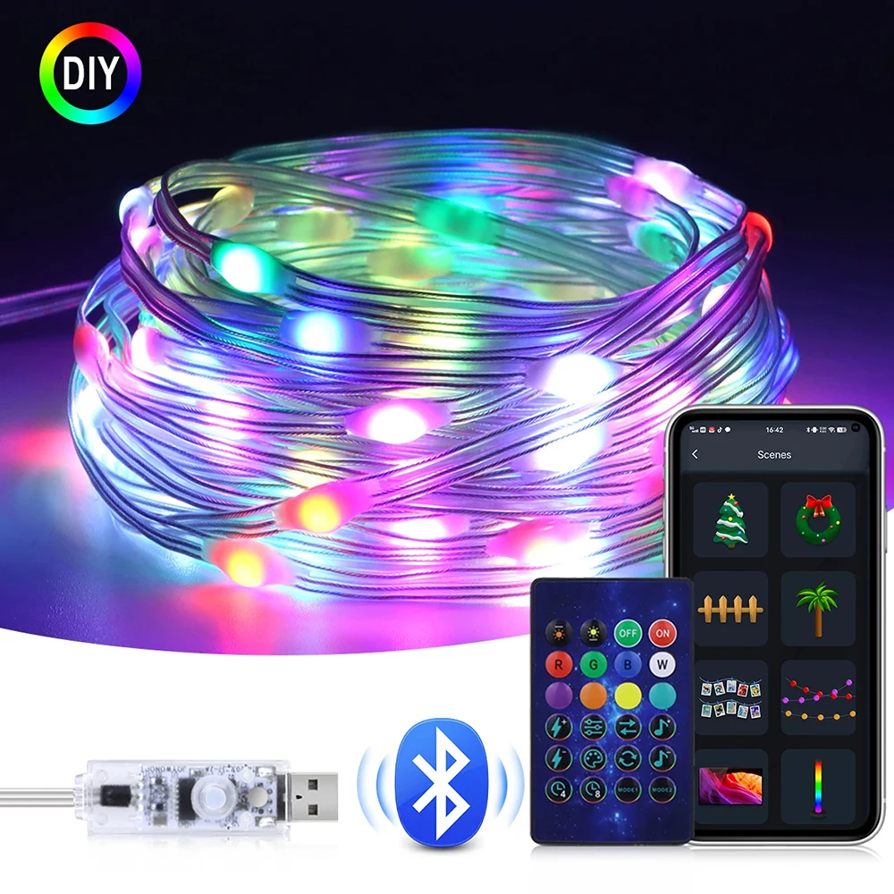 40M iDeal LED aplicación Control inteligente LED cuento de hadas luz 5V RGB IC cadena de luz impermeable adecuada para decoración de fiesta de Navidad